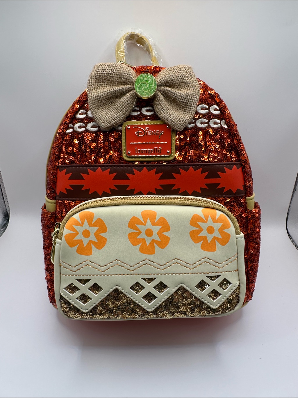 Disney Moanna Loungefly Orange Sequin Mini Backpack N